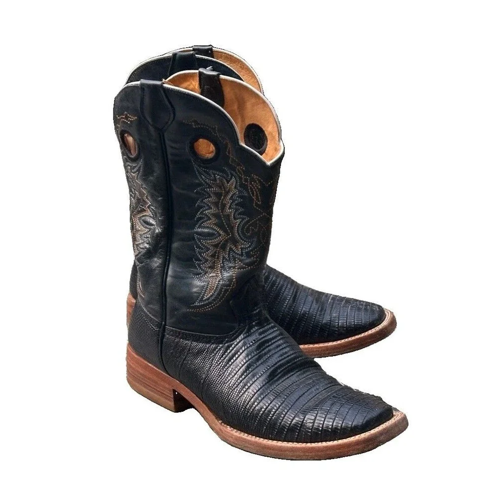 Reyme Men’s Western Square Toe Boots Size 10 Black Embroidered Cowboy